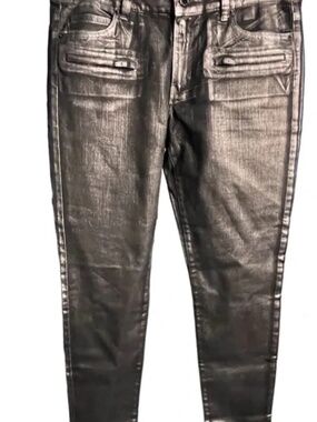 Michael Kors Metallic Coated Leather Look Jeans Size 8 w/ Zipper Pockets